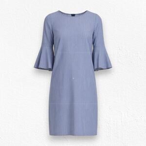 J Crew Chambray Blue White Striped Bell Sleeve Boat Neck Shift Mini Dress Size 2